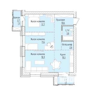 3-к квартира, строящийся дом, 70м2, 6/8 этаж