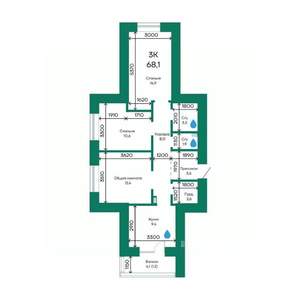 3-к квартира, строящийся дом, 68м2, 9/10 этаж