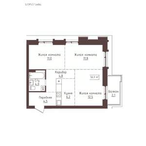 3-к квартира, вторичка, 57м2, 16/23 этаж
