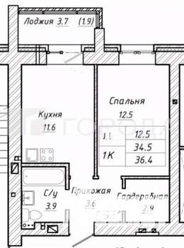 1-к квартира, вторичка, 36м2, 7/10 этаж