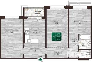 3-к квартира, строящийся дом, 82м2, 6/16 этаж