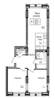 3-к квартира, вторичка, 59м2, 7/9 этаж