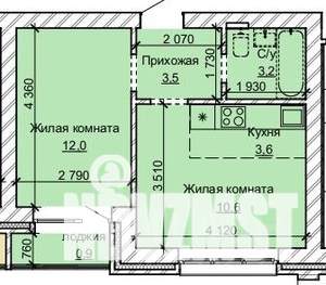 2-к квартира, строящийся дом, 34м2, 5/10 этаж