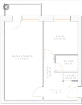 1-к квартира, вторичка, 33м2, 2/5 этаж