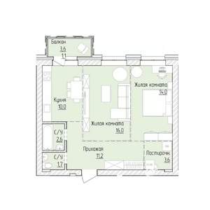 2-к квартира, строящийся дом, 60м2, 4/8 этаж