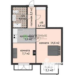 2-к квартира, вторичка, 42м2, 5/7 этаж