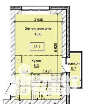 1-к квартира, вторичка, 28м2, 8/10 этаж