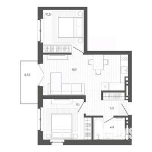 3-к квартира, строящийся дом, 55м2, 7/9 этаж