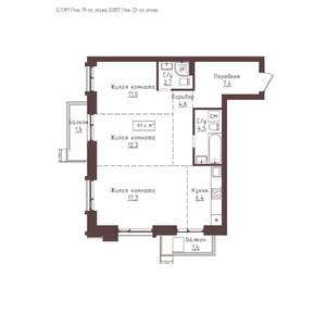 3-к квартира, вторичка, 69м2, 22/23 этаж