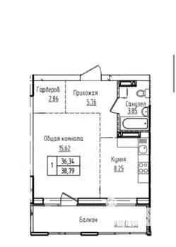 1-к квартира, сданный дом, 45м2, 15/17 этаж