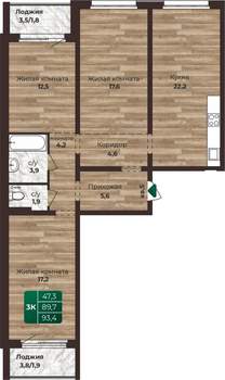 3-к квартира, строящийся дом, 93м2, 3/24 этаж