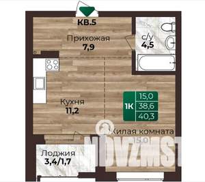 1-к квартира, строящийся дом, 40м2, 1/22 этаж