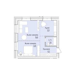 2-к квартира, строящийся дом, 52м2, 2/8 этаж