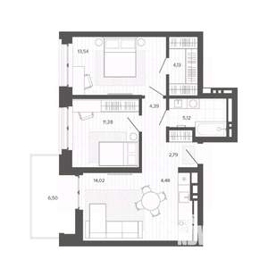 3-к квартира, строящийся дом, 66м2, 7/9 этаж