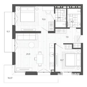 3-к квартира, строящийся дом, 81м2, 7/9 этаж