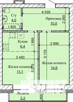 2-к квартира, строящийся дом, 49м2, 16/16 этаж