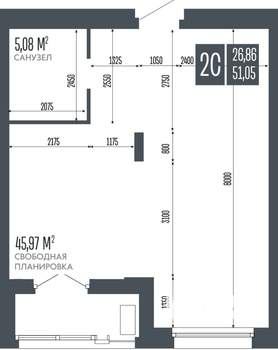 2-к квартира, строящийся дом, 51м2, 8/15 этаж