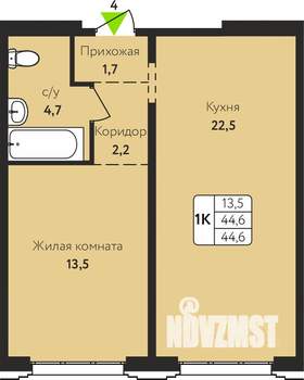 1-к квартира, строящийся дом, 45м2, 2/17 этаж