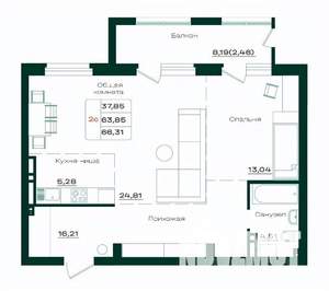 3-к квартира, строящийся дом, 66м2, 17/18 этаж
