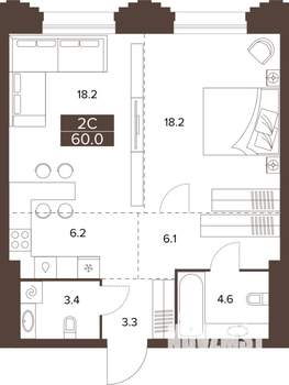 2-к квартира, строящийся дом, 60м2, 12/16 этаж