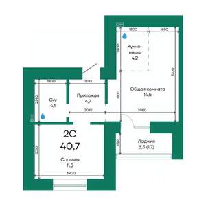 2-к квартира, строящийся дом, 41м2, 9/10 этаж