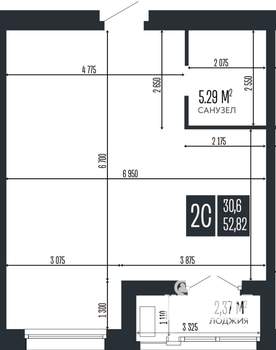 2-к квартира, строящийся дом, 53м2, 12/15 этаж