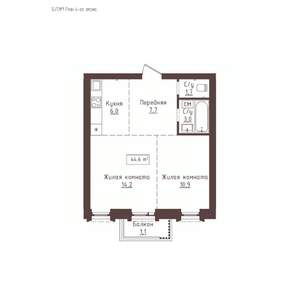 2-к квартира, вторичка, 45м2, 4/23 этаж