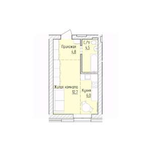 1-к квартира, строящийся дом, 28м2, 2/8 этаж