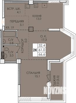 2-к квартира, строящийся дом, 69м2, 4/23 этаж