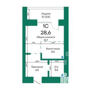 1-к квартира, строящийся дом, 29м2, 6/10 этаж