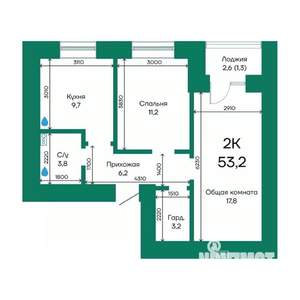 2-к квартира, строящийся дом, 53м2, 8/10 этаж