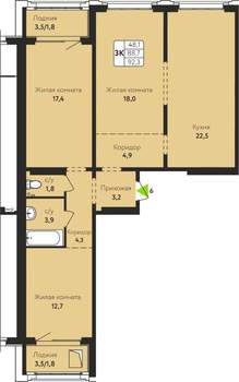 3-к квартира, строящийся дом, 92м2, 5/17 этаж