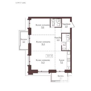 3-к квартира, строящийся дом, 67м2, 12/23 этаж