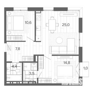 3-к квартира, вторичка, 67м2, 5/9 этаж