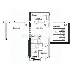 2-к квартира, вторичка, 42м2, 9/16 этаж