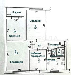 3-к квартира, вторичка, 69м2, 7/9 этаж