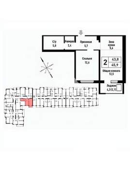 2-к квартира, вторичка, 45м2, 16/16 этаж