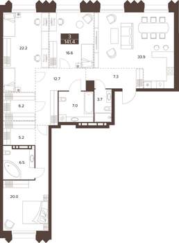 3-к квартира, вторичка, 141м2, 2/16 этаж