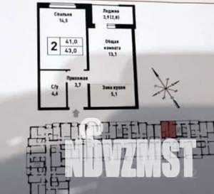1-к квартира, вторичка, 45м2, 4/16 этаж