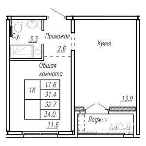 1-к квартира, строящийся дом, 33м2, 17/17 этаж