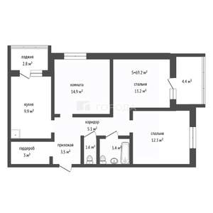 3-к квартира, вторичка, 69м2, 16/17 этаж