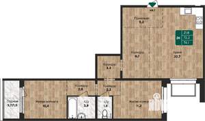 2-к квартира, строящийся дом, 74м2, 4/17 этаж