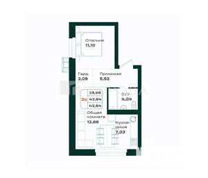 2-к квартира, вторичка, 43м2, 2/7 этаж