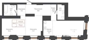 3-к квартира, строящийся дом, 75м2, 22/27 этаж