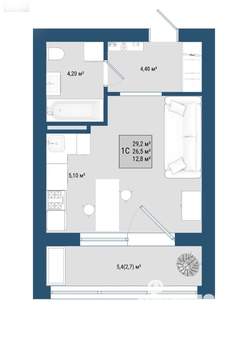 Студия квартира, вторичка, 29м2, 4/10 этаж