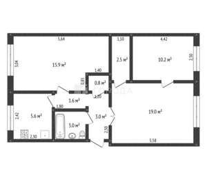 3-к квартира, вторичка, 62м2, 1/5 этаж