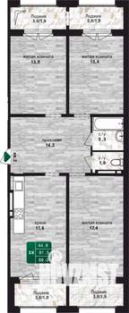 3-к квартира, строящийся дом, 89м2, 9/24 этаж
