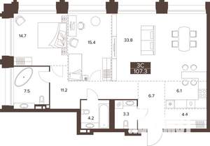 3-к квартира, вторичка, 107м2, 5/16 этаж