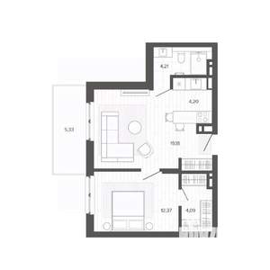 2-к квартира, строящийся дом, 49м2, 9/9 этаж