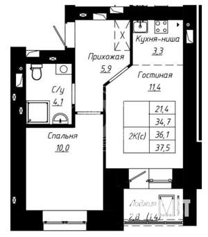2-к квартира, вторичка, 36м2, 6/16 этаж